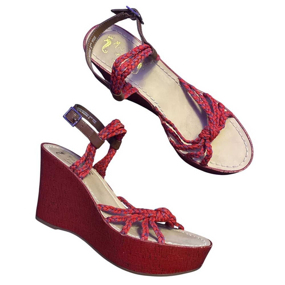 Miss Trish of Capri Target Rope Wedge Sandals Red Braided Cork Size 9